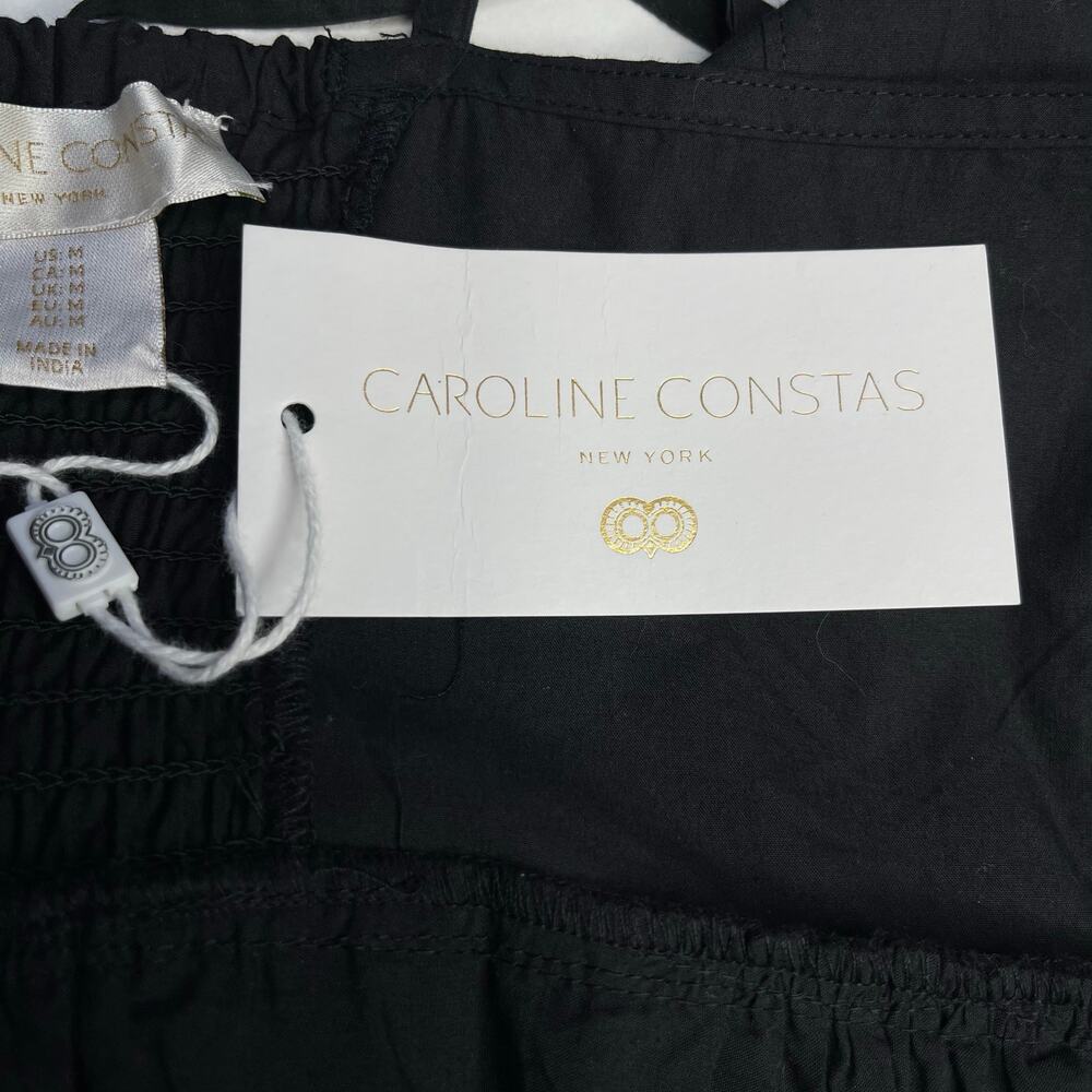 Caroline Constas New Embroidered Peplum Waist Spaghetti Strap Black Dress Sz M - Picture 10 of 11